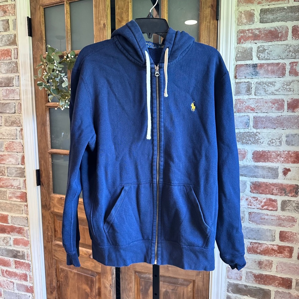 Polo Ralph Lauren Hoodie Men Navy Blue Full Zip Waffle Hood Lining Classic L
